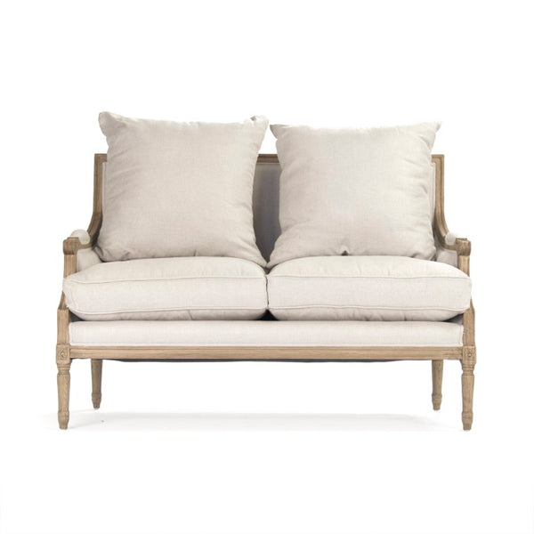 Zentique Louis classic settee with solid oak frame and breathable linen upholstery — timeless comfort & style for two Natural Oak, Natural Linen B007-2 E255 A003
