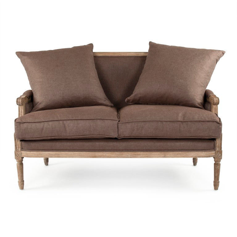 Zentique Louis classic settee with solid oak frame and breathable linen upholstery — timeless comfort & style for two Limed Grey Oak, Aubergine Linen B007-2 E272 A008