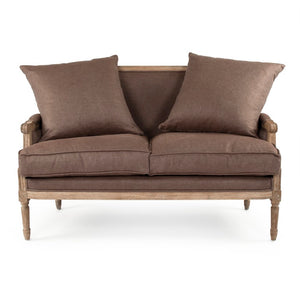 Zentique Louis classic settee with solid oak frame and breathable linen upholstery — timeless comfort & style for two Limed Grey Oak, Aubergine Linen B007-2 E272 A008