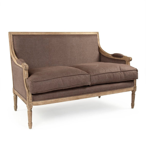 Zentique Louis classic settee with solid oak frame and breathable linen upholstery — timeless comfort & style for two Limed Grey Oak, Aubergine Linen B007-2 E272 A008