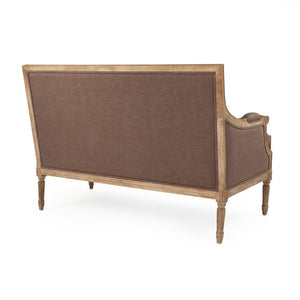 Zentique Louis classic settee with solid oak frame and breathable linen upholstery — timeless comfort & style for two Limed Grey Oak, Aubergine Linen B007-2 E272 A008