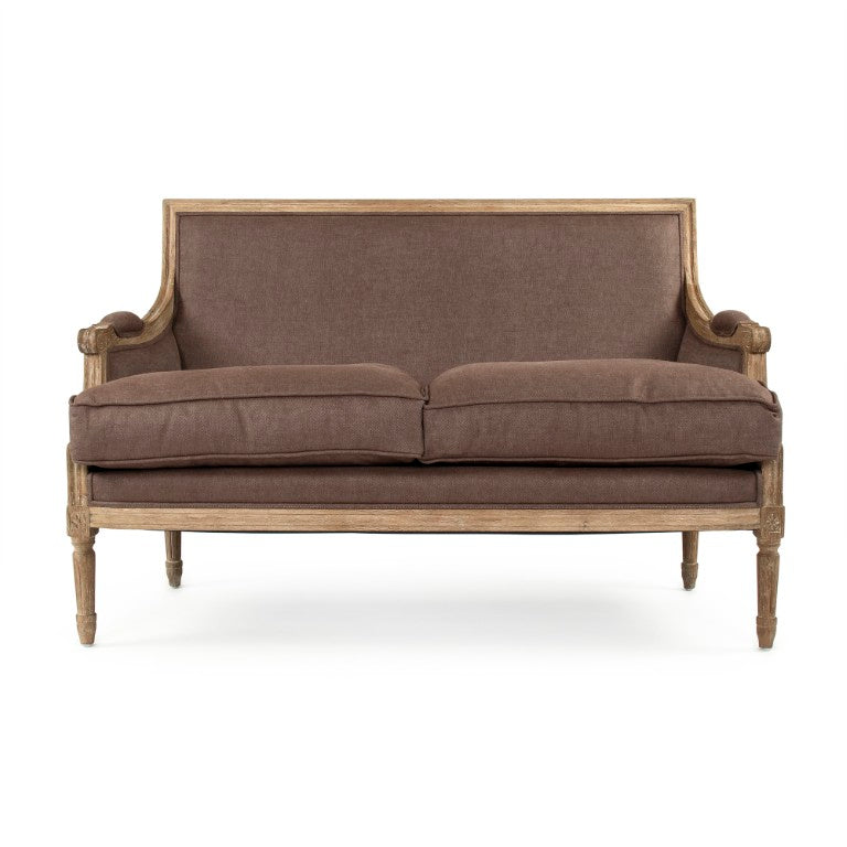 Zentique Louis classic settee with solid oak frame and breathable linen upholstery — timeless comfort & style for two Limed Grey Oak, Aubergine Linen B007-2 E272 A008