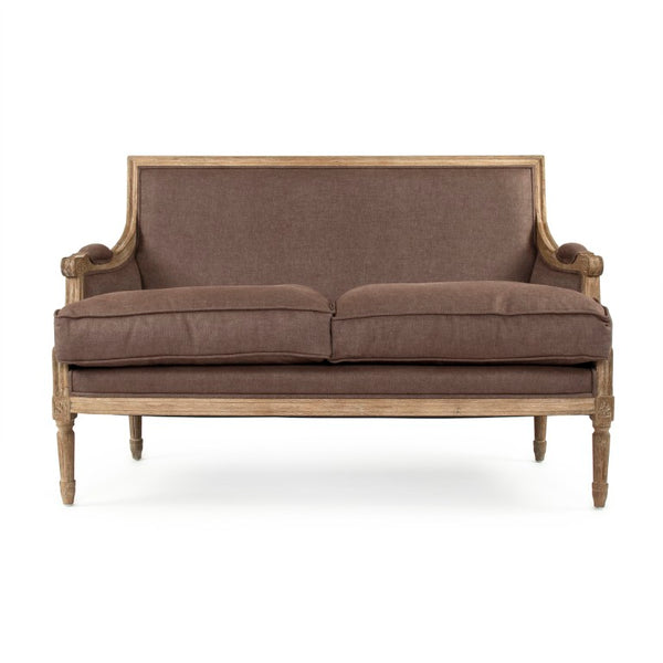 Zentique Louis classic settee with solid oak frame and breathable linen upholstery — timeless comfort & style for two Limed Grey Oak, Aubergine Linen B007-2 E272 A008