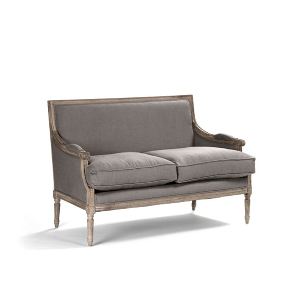 Zentique Louis classic settee with solid oak frame and breathable linen upholstery — timeless comfort & style for two Limed Grey Oak, Grey Linen B007-2 E272 A048
