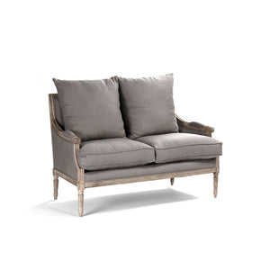 Zentique Louis classic settee with solid oak frame and breathable linen upholstery — timeless comfort & style for two Limed Grey Oak, Grey Linen B007-2 E272 A048