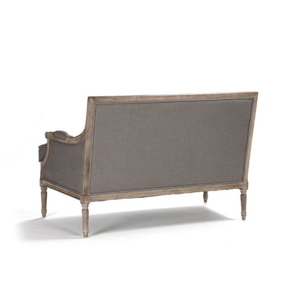 Zentique Louis classic settee with solid oak frame and breathable linen upholstery — timeless comfort & style for two Limed Grey Oak, Grey Linen B007-2 E272 A048