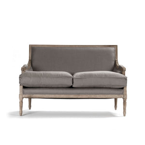 Zentique Louis classic settee with solid oak frame and breathable linen upholstery — timeless comfort & style for two Limed Grey Oak, Grey Linen B007-2 E272 A048
