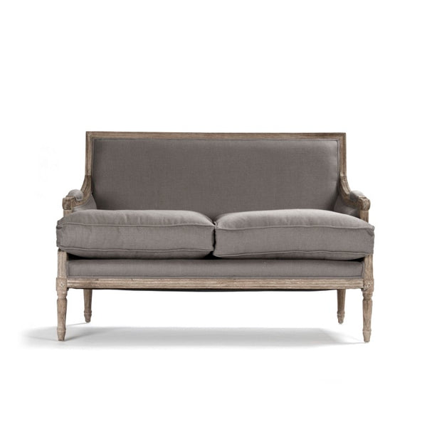 Zentique Louis classic settee with solid oak frame and breathable linen upholstery — timeless comfort & style for two Limed Grey Oak, Grey Linen B007-2 E272 A048