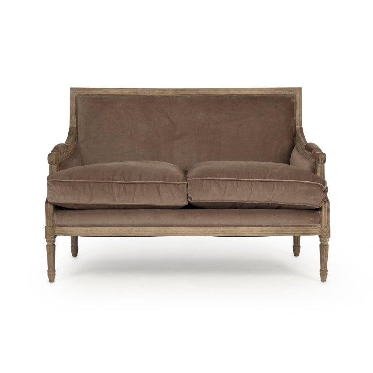 Zentique Louis Louis Settee Velvet Upholstered 2-Seater with Solid Oak Frame — Classic French Lines, Plush Comfort B007-2 E272 V011