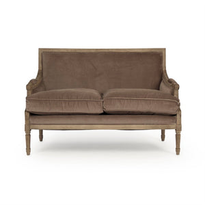 Zentique Louis Louis Settee Velvet Upholstered 2-Seater with Solid Oak Frame — Classic French Lines, Plush Comfort B007-2 E272 V011