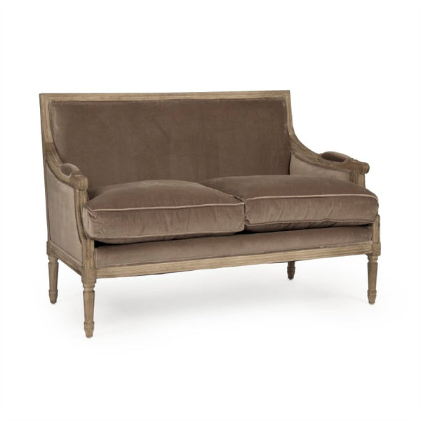 Zentique Louis Louis Settee Velvet Upholstered 2-Seater with Solid Oak Frame — Classic French Lines, Plush Comfort B007-2 E272 V011