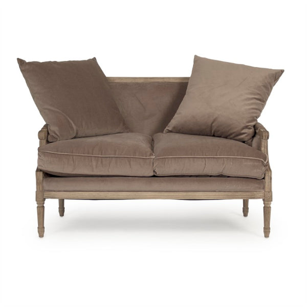 Zentique Louis Louis Settee Velvet Upholstered 2-Seater with Solid Oak Frame — Classic French Lines, Plush Comfort B007-2 E272 V011