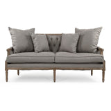 Louis Tufted Sofa Limed Grey Oak, Natural Linen B007-3-Z E272 A048 Zentique