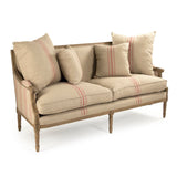 Louis Sofa Reclaimed Oak, English Khaki Linen with Red Stripe B007-3 E255-3 A034 Red Stripe Zentique