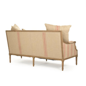 Zentique Louis Sofa — Elegant oak-framed linen-upholstered sofa with cushioned comfort and timeless craftsmanship (97) Reclaimed Oak, English Khaki Linen with Red Stripe B007-3 E255-3 A034 Red Stripe