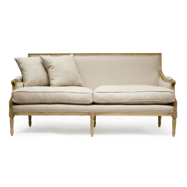 Zentique Louis Sofa — Elegant oak-framed linen-upholstered sofa with cushioned comfort and timeless craftsmanship (97) Natural Oak, Natural Linen B007-3 E255 A003