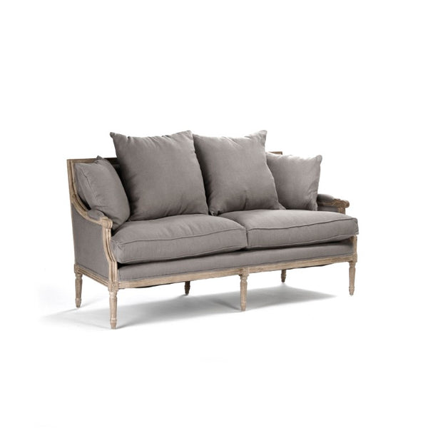 Zentique Louis Sofa — Elegant oak-framed linen-upholstered sofa with cushioned comfort and timeless craftsmanship (97) Limed Grey Oak, Grey Linen B007-3 E272 A048