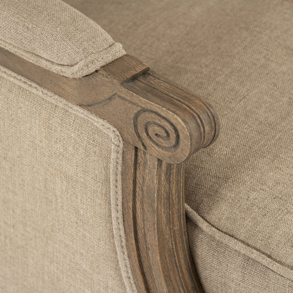 Louis Club Chair Reclaimed Oak, English Khaki Linen with Blue Stripe B007 E255-3 A033 Blue Stripe Zentique