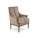 Louis Club Chair Reclaimed Oak, English Khaki Linen with Blue Stripe B007 E255-3 A033 Blue Stripe Zentique