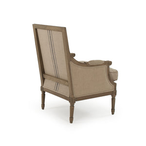 Louis Club Chair Reclaimed Oak, English Khaki Linen with Blue Stripe B007 E255-3 A033 Blue Stripe Zentique