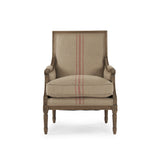Louis Club Chair Reclaimed Oak, English Khaki Linen with Red Stripe B007 E255-3 A034 Red Stripe Zentique