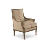 Louis Club Chair Reclaimed Oak, English Khaki Linen with Red Stripe B007 E255-3 A034 Red Stripe Zentique