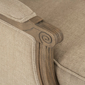 Louis Club Chair Reclaimed Oak, English Khaki Linen with Red Stripe B007 E255-3 A034 Red Stripe Zentique