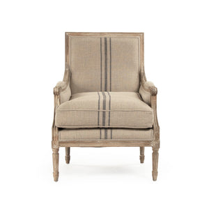 Louis Club Chair Limed Grey Oak, Khaki Linen with Blue Stripe B007 E272 A033 Blue Stripe Zentique