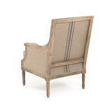 Louis Club Chair Limed Grey Oak, Khaki Linen with Blue Stripe B007 E272 A033 Blue Stripe Zentique