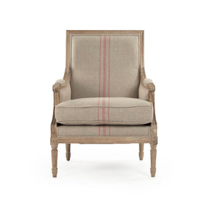 Louis Club Chair Limed Grey Oak, Khaki Linen with Red Stripe B007 E272 A034 Red Stripe Zentique