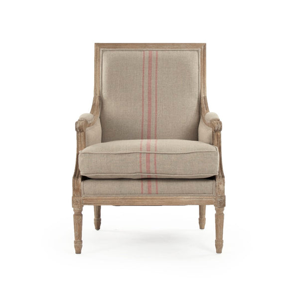 Louis Club Chair Limed Grey Oak, Khaki Linen with Red Stripe B007 E272 A034 Red Stripe Zentique