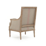 Louis Club Chair Limed Grey Oak, Khaki Linen with Red Stripe B007 E272 A034 Red Stripe Zentique