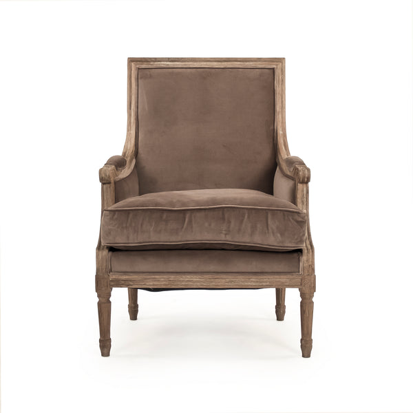 Louis Club Chair Limed Grey Oak, Brown Velvet B007 E272 V011 Zentique