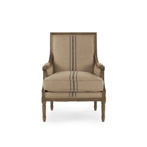 Zentique Louis Club Chair with Solid Oak Frame and Breathable Linen Upholstery for Timeless Comfort (94 chars) Reclaimed Oak, English Khaki Linen with Blue Stripe B007 E255-3 A033 Blue Stripe