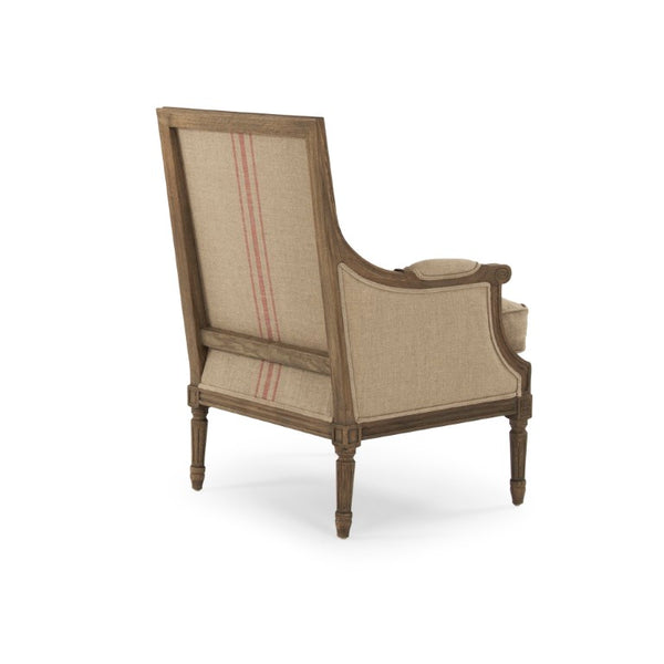 Zentique Louis Club Chair with Solid Oak Frame and Breathable Linen Upholstery for Timeless Comfort (94 chars) Reclaimed Oak, English Khaki Linen with Red Stripe B007 E255-3 A034 Red Stripe