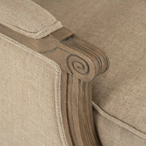 Zentique Louis Club Chair with Solid Oak Frame and Breathable Linen Upholstery for Timeless Comfort (94 chars) Reclaimed Oak, English Khaki Linen with Red Stripe B007 E255-3 A034 Red Stripe