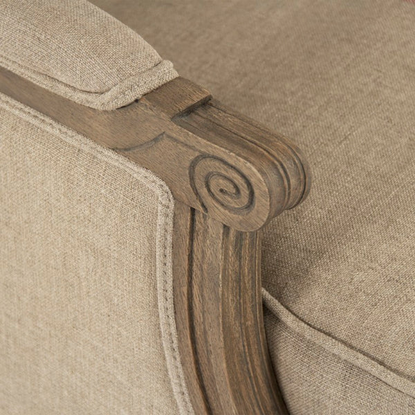 Zentique Louis Club Chair with Solid Oak Frame and Breathable Linen Upholstery for Timeless Comfort (94 chars) Reclaimed Oak, English Khaki Linen with Red Stripe B007 E255-3 A034 Red Stripe