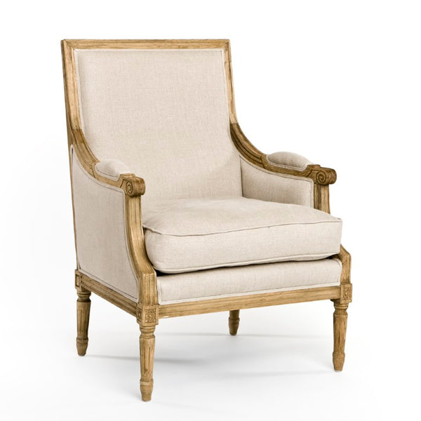 Zentique Louis Club Chair with Solid Oak Frame and Breathable Linen Upholstery for Timeless Comfort (94 chars) Natural Oak, Natural Linen B007 E255 A003