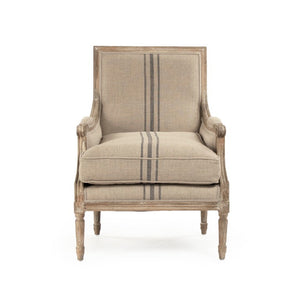 Zentique Louis Club Chair with Solid Oak Frame and Breathable Linen Upholstery for Timeless Comfort (94 chars) Limed Grey Oak, Khaki Linen with Blue Stripe B007 E272 A033 Blue Stripe