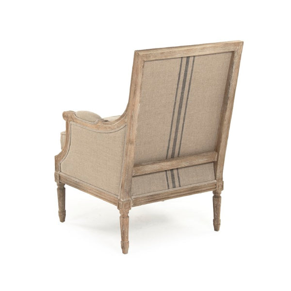 Zentique Louis Club Chair with Solid Oak Frame and Breathable Linen Upholstery for Timeless Comfort (94 chars) Limed Grey Oak, Khaki Linen with Blue Stripe B007 E272 A033 Blue Stripe