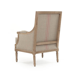 Zentique Louis Club Chair with Solid Oak Frame and Breathable Linen Upholstery for Timeless Comfort (94 chars) Limed Grey Oak, Khaki Linen with Red Stripe B007 E272 A034 Red Stripe