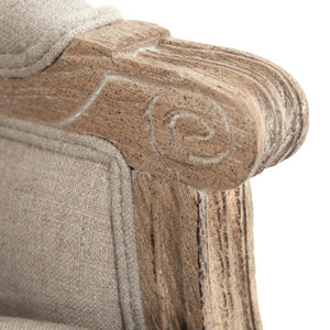 Zentique Louis Club Chair with Solid Oak Frame and Breathable Linen Upholstery for Timeless Comfort (94 chars) Limed Grey Oak, Khaki Linen with Red Stripe B007 E272 A034 Red Stripe