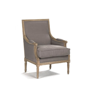 Zentique Louis Club Chair with Solid Oak Frame and Breathable Linen Upholstery for Timeless Comfort (94 chars) Limed Grey Oak, Grey Linen B007 E272 A048