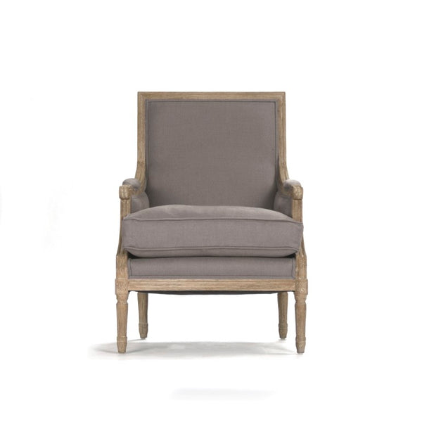 Zentique Louis Club Chair with Solid Oak Frame and Breathable Linen Upholstery for Timeless Comfort (94 chars) Limed Grey Oak, Grey Linen B007 E272 A048