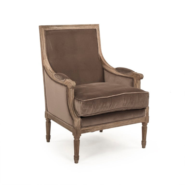 Zentique Louis Velvet Club Chair in Natural Oak Frame - Plush Upholstery, Timeless Silhouette, Durable Craftsmanship B007 E272 V011