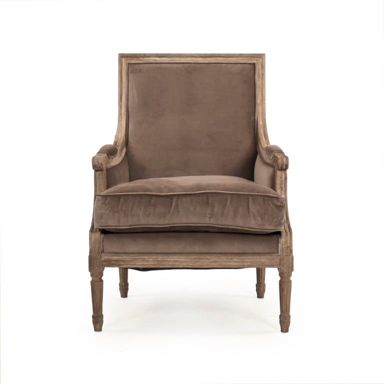 Zentique Louis Velvet Club Chair in Natural Oak Frame - Plush Upholstery, Timeless Silhouette, Durable Craftsmanship B007 E272 V011