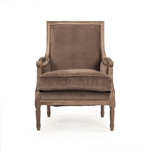 Zentique Louis Velvet Club Chair in Natural Oak Frame - Plush Upholstery, Timeless Silhouette, Durable Craftsmanship B007 E272 V011