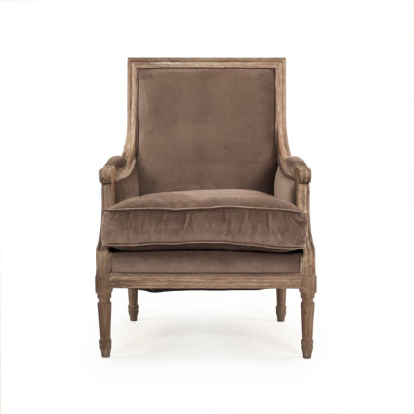 Zentique Louis Velvet Club Chair in Natural Oak Frame - Plush Upholstery, Timeless Silhouette, Durable Craftsmanship B007 E272 V011