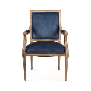 Louis Arm Chair Limed Grey Oak, Blue Velvet B008 E272 11905 Zentique