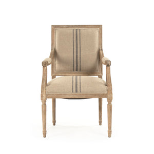 Louis Arm Chair Limed Grey Oak, Khaki Linen with Blue Stripe B008 E272 A033 Blue Stripe Zentique
